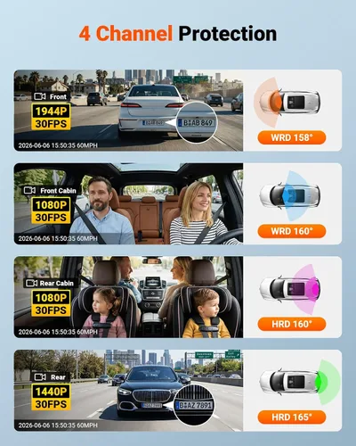 Vista 2 de Vantrue N5S 4 canales 360 grados 2.7K Dash Cam