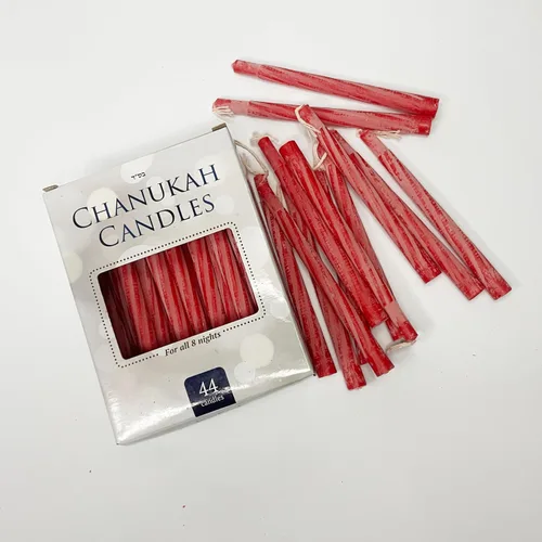 Vista 2 de jewFadz Chanukah - Velas regulares de color rojo para menorá, celebraciones tradicionales judías de Hanukkah, caja individual de 44 velas