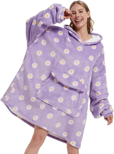 Vista 23 de Mewkou Manta con capucha para adultos, manta de forro polar Sherpa de gran tamaño con capucha para mujeres y hombres, café