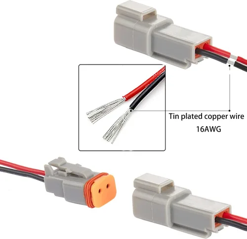 Vista 4 de Conector de cable eléctrico de 2 pines, 7.9 pulgadas, 16 AWG, macho hembra, impermeable, enchufe de desconexión rápida para automóvil, camión
