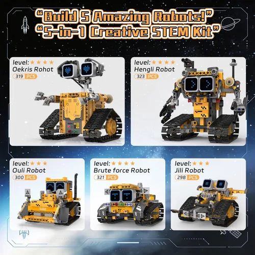 Vista 2 de Kit de robot STEM para niños de 6 a 12 años, 5 en 1, juguete de robot de construcción de codificación con aplicación