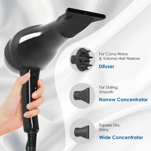 Vista 4 de Secador de Pelo, Secador Iónico Profesional con Difusor para Cabello Rizado, 2400W Potente Secador de Pelo de Secado Rápido para Mujeres y Hombres