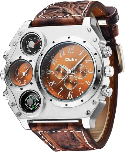 Vista 2 de 2.3" Oversized Dial Quartz Men's Watch, 2 Time Zone Analog Display Outdoor Sports Watch, Cool Design Casual Wristwatch, Model 1349.