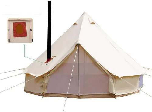 Vista 10 de Tienda de campaña de lona de algodón impermeable para 4 estaciones, tienda de campaña grande glamping, tipi yurta con estufa de techo, agujero