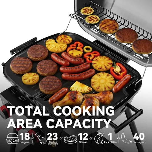 Vista 4 de Royal Gourmet GT2003 Parrilla portátil de gas propano de 2 quemadores con soporte y rejilla calefactora, combo de parrilla y plancha 2 en 1