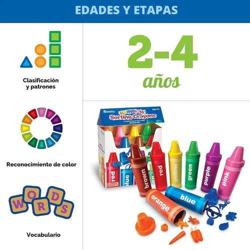 Vista 6 de Learning Resources Crayones de clasificación arcoíris - Regalos para niños pequeños, accesorios para niños pequeños, juguetes de apilar jumbo