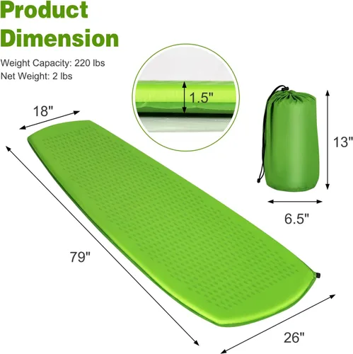 Vista 9 de Giantex Colchoneta de dormir para camping, alfombrilla autoinflable con esponja, colchón de aire impermeable para camping con bolsa de transporte
