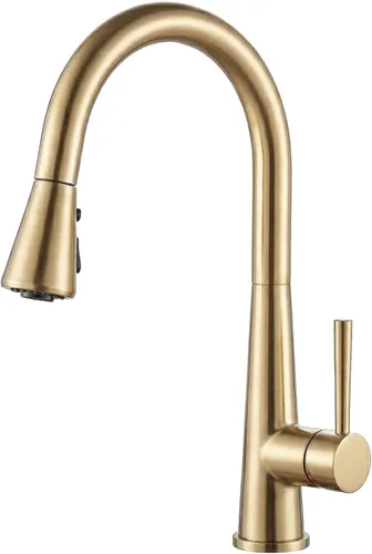 Vista 14 de Lava Odoro - Grifo de cocina con rociador extraíble, grifo de fregadero de cocina negro mate y dorado cepillado, grifo negro y latón para fregadero