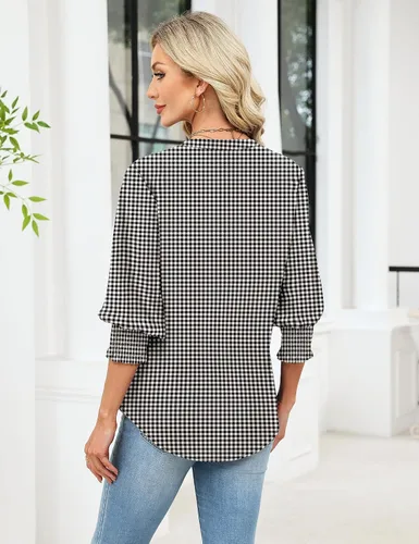 Vista 4 de LOMON Camisas con botones para mujer, manga 3/4, blusas casuales de negocios, blusas de verano 2026