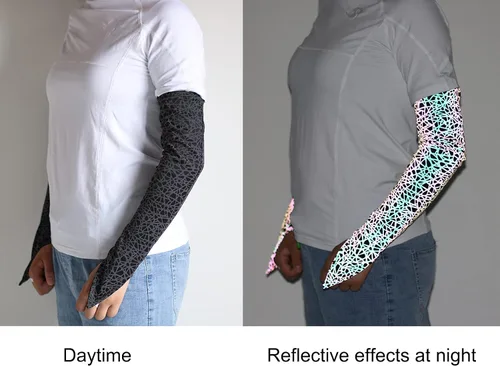 Vista 2 de LZLRUN Mangas de compresión holográficas reflectantes de arco iris para mujer, 1 par