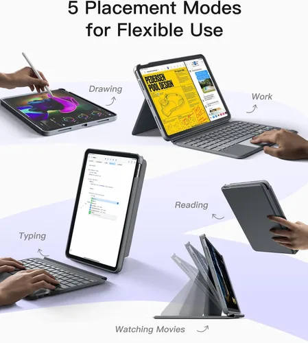 Vista 3 de Inateck Funda para iPad de 11ª/10ª generación con teclado, funda de teclado desmontable con retroiluminación de 7 colores y panel táctil para iPad