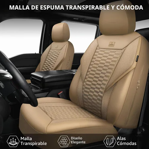 Vista 2 de CAR PASS Juego completo de fundas para asientos de coche de malla de espuma 3D de cuero, fundas para asientos de coche de malla transpirable