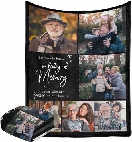 Vista 12 de Caisuedawn Manta conmemorativa con nombre personalizado con fotos, manta personalizada de ángel de condolencia por pérdida de madre, papá y abuela
