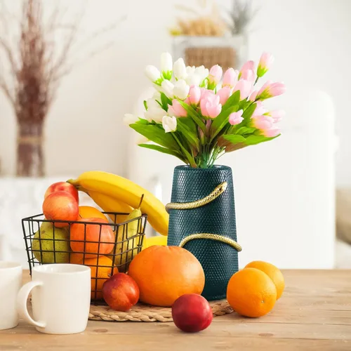 Vista 5 de Florero de 8 pulgadas verde y dorado con serpientes para decoración, florero único para estantería, mesa de comedor, sala de estar, repisa