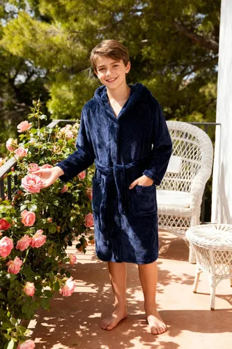 Vista 105 de E.W Apparel Bata de baño de forro polar con capucha para niños, bata suave y mullida para niños pequeños