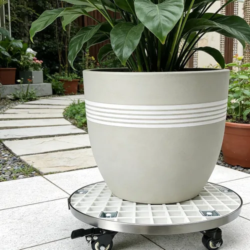 Vista 5 de ARTLINE Soporte rodante resistente para plantas con ruedas de bloqueo, base de rodillo para macetas de 23 pulgadas para árboles grandes en macetas