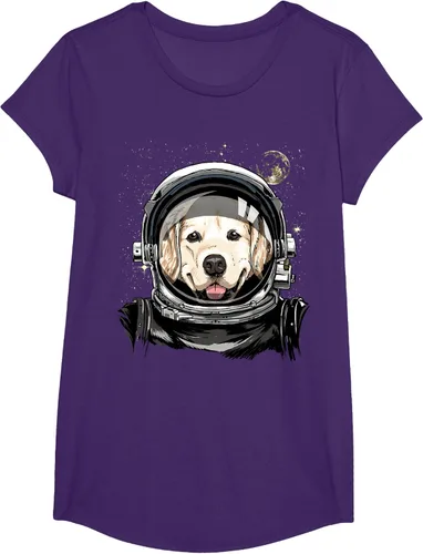 Vista 61 de Camiseta para amantes de los perros de los astronautas del espacio exterior Golden Retriever Lover, Negro