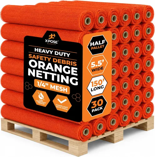 Vista 61 de Red de seguridad para construcción Xpose 8.5' x 150', 1/4" Mesh Scaffold Safety Net, Temporary Material Roll, Visibility Fence, Heavy-Duty Fire