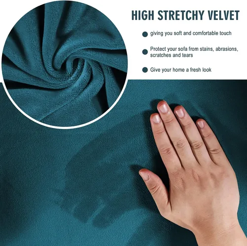 Vista 2 de Funda elástica de terciopelo para sofá de 2 piezas, funda de sofá individual, protector de muebles para sofá de 1 cojín con parte inferior elástica