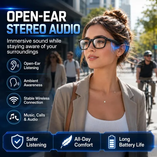 Vista 8 de Gafas inteligentes Ai con cámara y audio Bluetooth, grabación