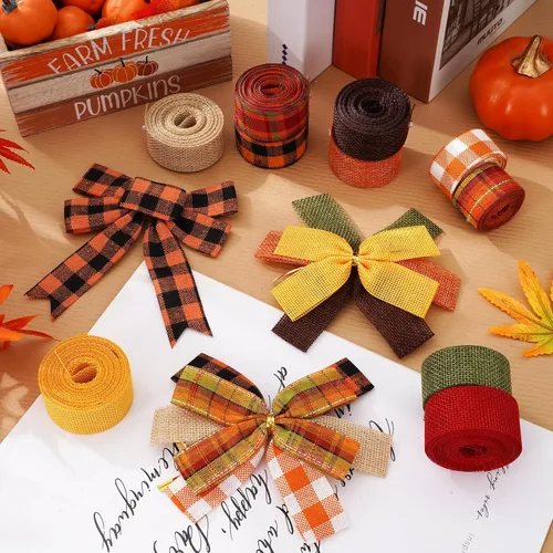 Vista 4 de Whaline 10 rollos de cinta de arpillera a cuadros de otoño de 50 yardas de 1 pulgada de cinta decorativa para otoño, Acción de Gracias