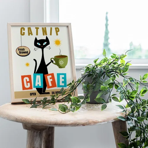 Vista 7 de Arte moderno de gato de mediados de siglo, arte de pared de cocina, decoración de comedor, bonito arte de pared de gato y decoración, decoración