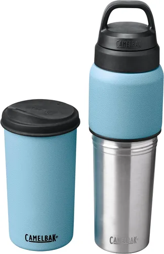 Vista 7 de CamelBak MultiBev - Botella de agua con aislamiento de acero inoxidable y taza de viaje Azul dusk