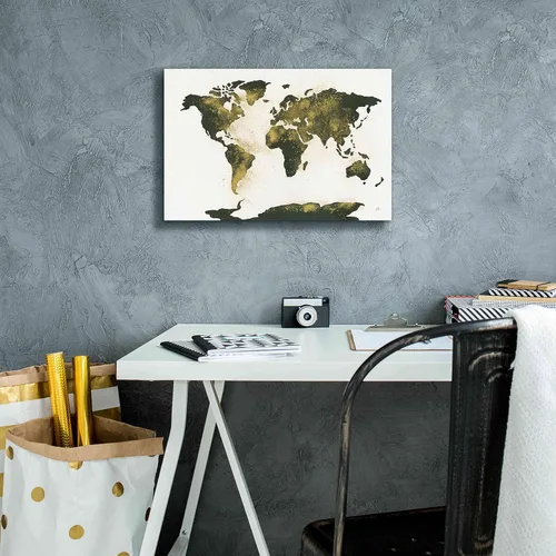 Vista 5 de Epic Graffiti 'World Map Gold Dust' por Chris Paschke, lienzo de arte para pared, 18 x 12 pulgadas