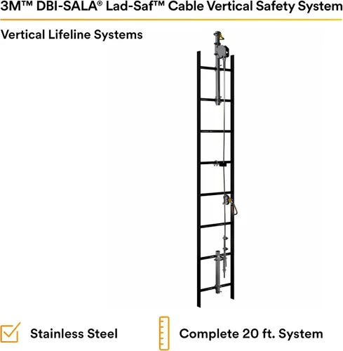 Vista 2 de 3M DBI-SALA Lad-Saf Cable Sistema de Seguridad Vertical 6119020, Acero Inoxidable, 20 FT