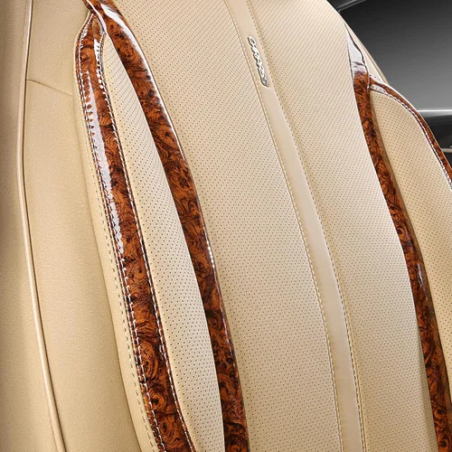 Vista 7 de CAR PASS Fundas de cuero beige para asiento de automóvil, juego completo de fundas de asiento automotriz transpirables e impermeables, cojín