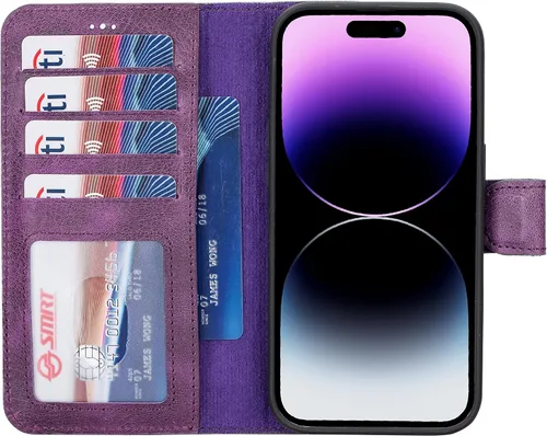 Vista 43 de HARDISTON Funda de piel auténtica hecha a mano compatible con iPhone 11 Pro de 5.8 pulgadas, funda magnética desmontable con tarjeteros - bordes