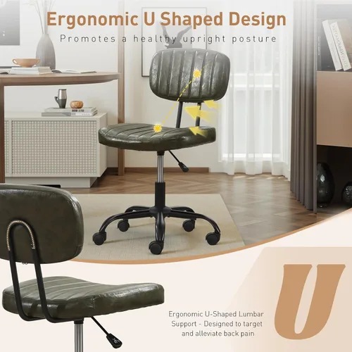 Vista 4 de DRMBOOK Silla pequeña de escritorio para oficina en casa con ruedas, cómoda silla de tocador sin brazos, silla giratoria para computadora, sin