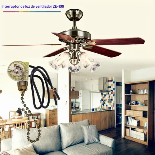 Vista 2 de Interruptor de luz para ventilador de techo Zing Ear ZE-109 de dos cables con cordones de tracción, interruptor de control de encendido/apagado