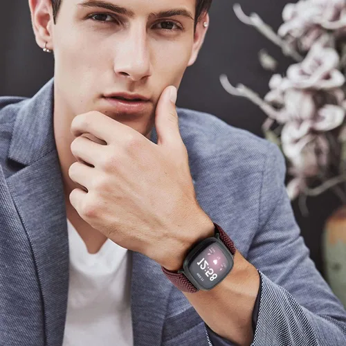 Vista 7 de Paquete de 3 correas elásticas de nailon compatibles con Fitbit Versa 4/Versa 3/Sense 2/Sense, suave, ajustable, transpirable, correas de repuesto