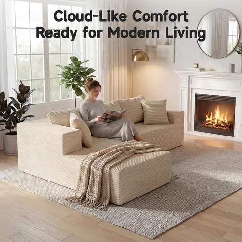 Vista 5 de Bashaw Sofá modular Cloud de 108 pulgadas sin hueso con diván, sofá modular en forma de L, asiento profundo, sofá comprimido de espuma viscoelástica