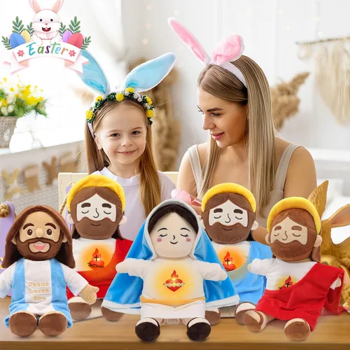 Vista 6 de Yelakey Muñeco de Jesús de Peluche Relajante con Luz y Sonido, Muñeco de Jesús Respirante de 15" de Peluche Suave Cristiano Católico Regalo Azul
