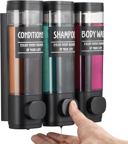 Vista 8 de Dispensador de champú y acondicionador, dispensador de ducha GlintGath de 2 cámaras sin taladro, dispensador de champú para ducha montado