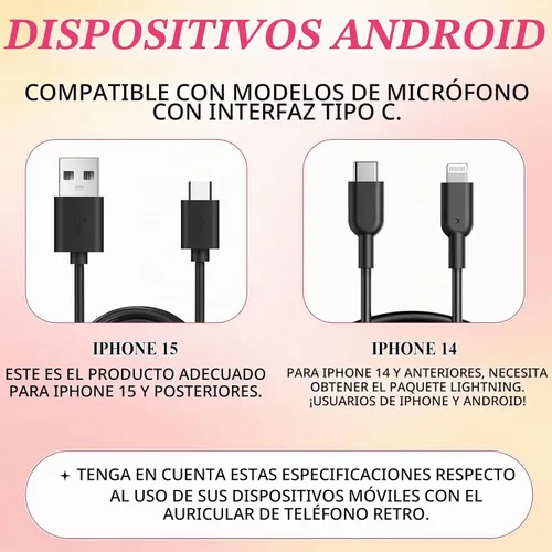 Vista 6 de Auricular de Teléfono Retro, Nuevo Auricular de Teléfono Estilo Retro Tipo-C 2026, Auriculares con Cable de Teléfono Retro Tipo-C Estilo Receptor