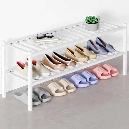 Vista 99 de Smiry Zapatero de bambú para armario, organizador de zapatos de madera de 3 niveles, estante apilable de almacenamiento de zapatos de madera