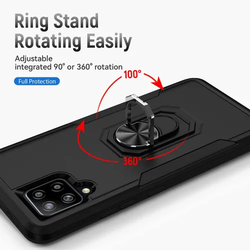 Vista 6 de Funda para Samsung Galaxy A42 5G con anillo de soporte, resistente protección de grado militar a prueba de golpes para Galaxy A42 5G Funda de Negro