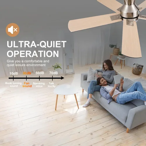 Vista 8 de Ventiladores de techo de níquel cepillado de 42 pulgadas con luces y control remoto, ventilador de techo moderno de bajo perfil para interiores