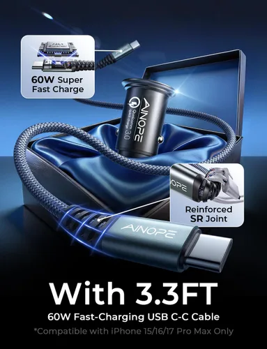 Vista 9 de AINOPE 67.5W cargador de coche USB C carga rápida, cargador de coche rápido