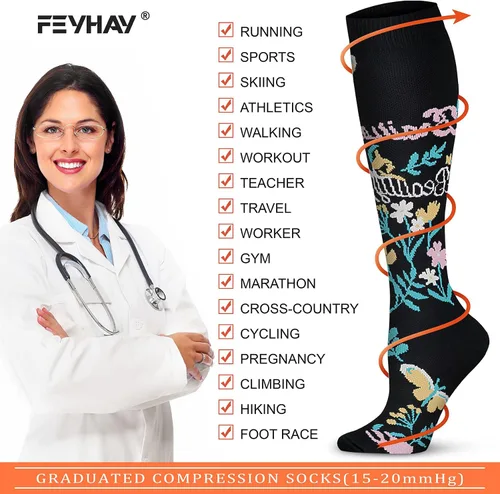 Vista 5 de FEYHAY Calcetines de compresión de cobre (8 pares) de 15-20 mmHg de circulación es la mejor atlética y diaria para hombres y mujeres, correr