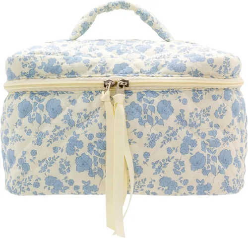 Vista 49 de PAZIMIIK - Bolsa de maquillaje de algodón para mujer, grande, acolchada para viaje, Rosa (Bow Pink), Vintage