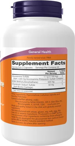 Vista 2 de Suplementos NOW, glucosamina y MSM más sulfato de condroitina, 180 cápsulas vegetales