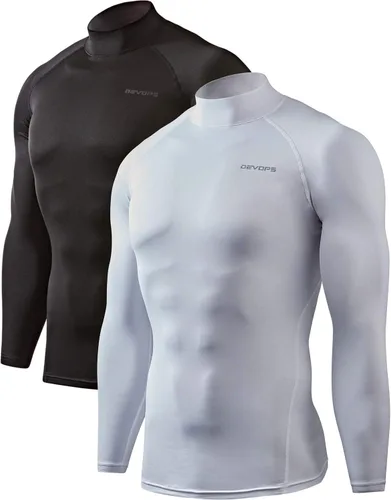 Vista 13 de DEVOPS Paquete de 2 camisetas térmicas de compresión de manga larga con cuello alto para hombre negro (Black / Wine)