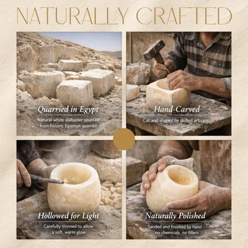 Vista 6 de CraftsOfEgypt Portavelas de piedra de alabastro real egipcio/mármol votivo