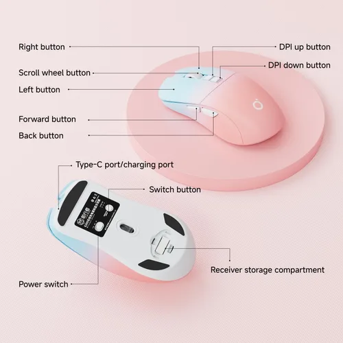 Vista 7 de EWEADN G309 - Ratón inalámbrico para computadora, 2.4G y Bluetooth, ergonómico, inalámbrico, con 4000 DPI, 5 niveles de ajuste, mouse lindo