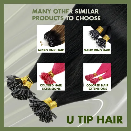Vista 5 de RUNATURE Extensiones de cabello humano con punta en U, extensiones de cabello humano negro azabache, extensiones de cabello humano con punta