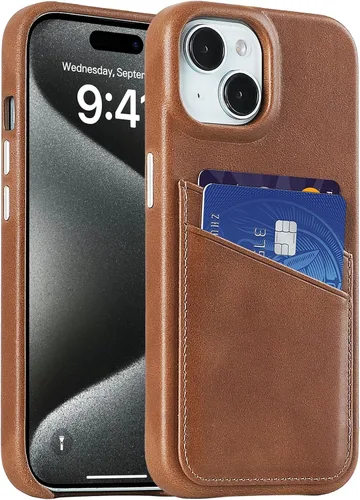 Vista 45 de LUCKYCOIN Funda de piel 100% auténtica tipo cartera para iPhone 13, diseño delgado con tarjetero y funda protectora a prueba de golpes, forro
